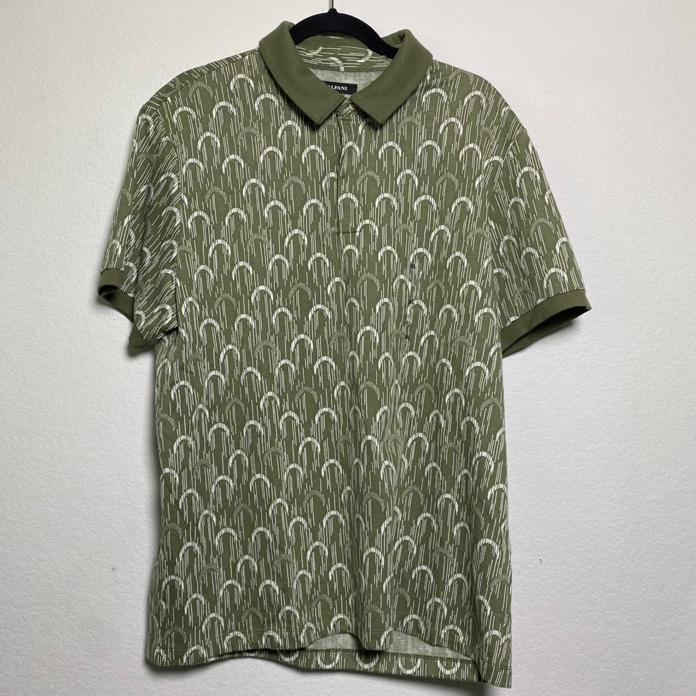 Alfani Stretch Polo Shirt Mens‎ XL Green Geometric Print Short Sleeve Collared